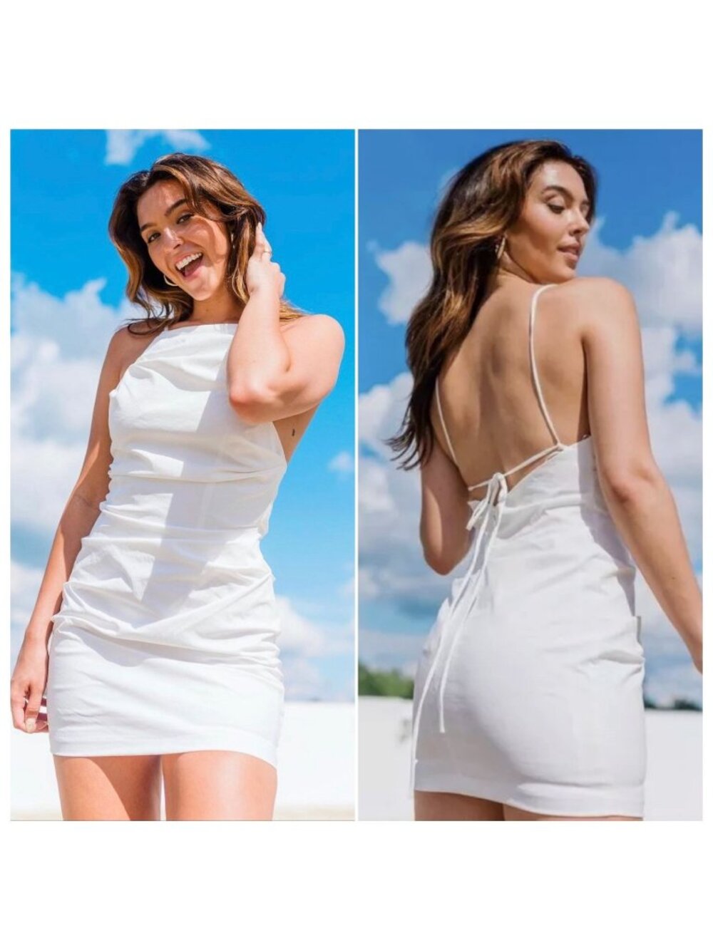Amanda Uprichard Ruched Tie Back Halter Dress Mini Ivory White Cocktail Medium